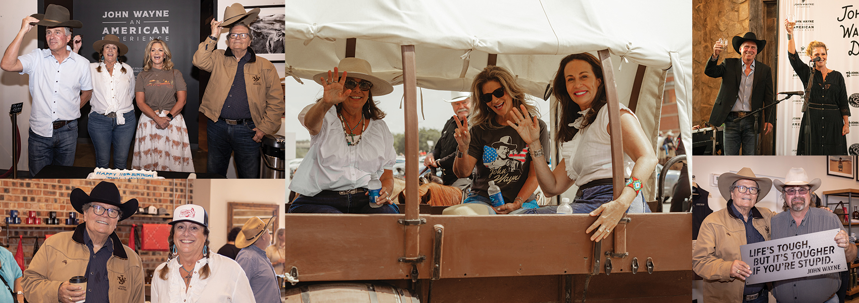 A collage of images showing previously John Wayne Day celebrators.